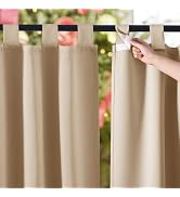 NICETOWN 2 Panels Outdoor Curtains for Patio Waterproof 84" Long, Detachable Sticky Tab Top Therm...