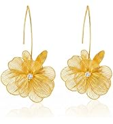 RINHOO Elegant 3D Floral Hoop Earrings Boho Statement Trendy Hoop Earring Flower Drop Earrings Je...