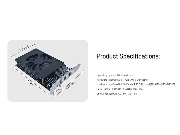 LetLinkSo Gen4 PCIe 4.0 x16 M.2 Expansion Adapter Card 4 Ports NVMe SSDs M Key with Brushless Fan