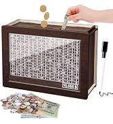 Cash Vault Wooden Savings Box, Wooden Cash Saver Money Box, Cash Coin Retro Money Savings Box wit...