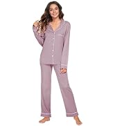 HEARTNICE Womens Pajama Set, Soft Long Sleeve Pajamas &amp; Long Pants with Pockets, Warm Button-up S...