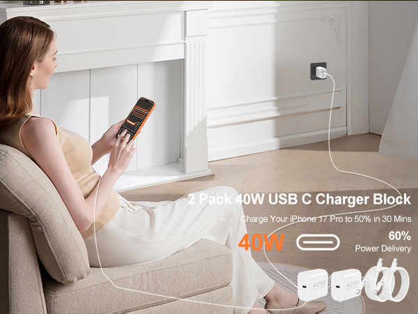 2 Pack 40W USB C Charger Block