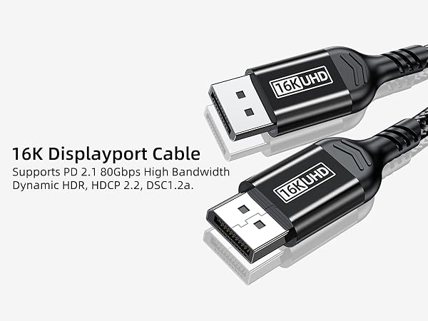 16K Displayport Cable 2.1, DP 2.1 80Gbps Cable