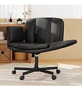 HeroSet Criss Cross Chair with Wheels &amp; Armrests,Comfy Wide Vanity Chair,Scratch-Resistant Pu Lea...