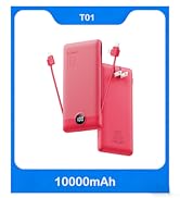 Portable Charger Built-in Cables and AC Wall Plug, VRURC USB C Power Bank 10000mAh, Travel Batter...