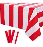 Kesfey 3 Packs Red and White Horizontal Striped Tablecloth 54 x 108 Inch Carnival Circus Theme Pa...