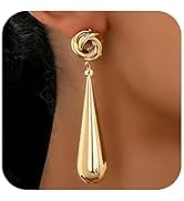 Unique Chunky Gold Knot Big WaterDrop Drop Earrings for Women Vintage Teardrop Dangle Stud Earrin...