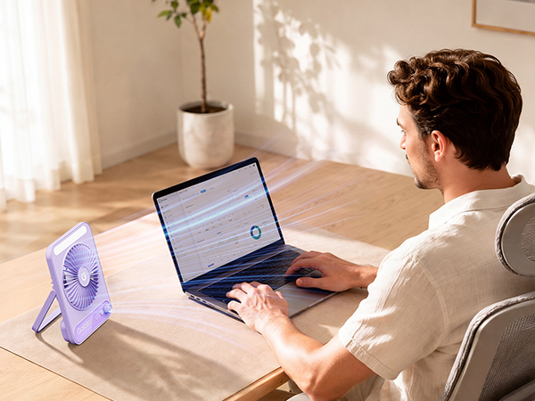 Portable desk fan for home office and remote work setup
