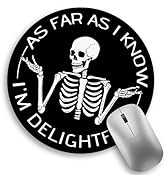 Skeleton Round Mouse Pad, Black Funny Small Mouse Pad with Non-Slip Rubber Base, Desk Mousepad fo...