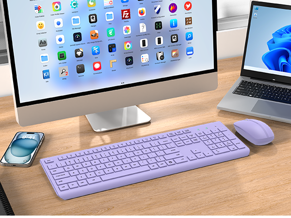 Wireless Keyboard and Mouse Combo, Full Size Silent Ergonomic Keyboard Mouse