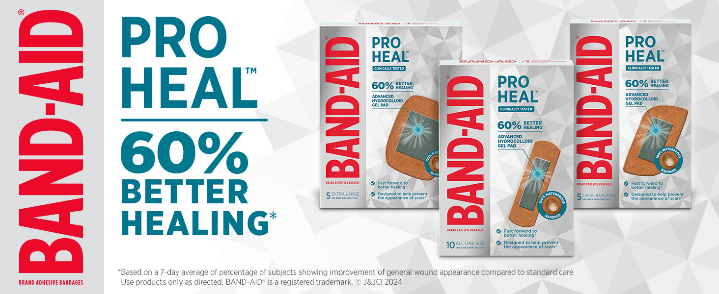 Band-Aid Brand Pro Heal Bandages with hydrocolloid gel pads to help minor wounds &amp; cuts heal better