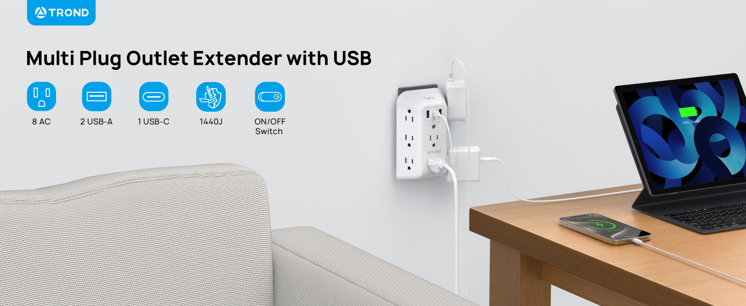 8 plug outlet extender surge protector