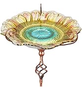 Bird Baths for Outdoors, Glass Birdbaths Outdoor Garden Birdfeeder with Metal Stake Yellow (Heigh...