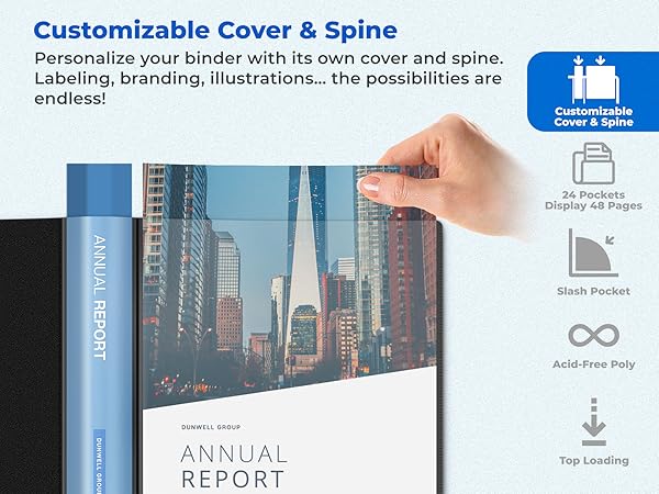 Dunwell Presentation Book 8.5x11 24-Pocket - Customizable Cover &amp; Spine