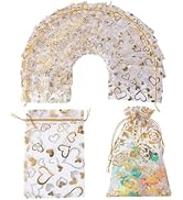 Staruby 100 PCS White Organza Bags 4x6 Inch 2 Kinds of Print Sheer Organza Bags Gift Bag Drawstri...
