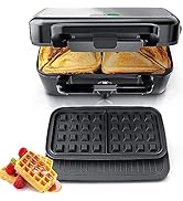FOHERE Sandwich Maker 3 In 1 Waffle Maker With Removable Plates,1200W Grilled Cheese Maker, 5-gea...