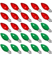 25 Pack C7 Red and Green Christmas Lights Replacement Ceramic Bulbs, Red Green Christmas Lights C...