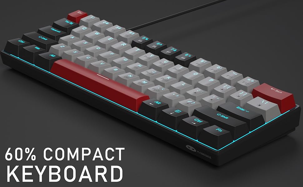 60% portable mechanical gaming keyboard with clicky blue switches