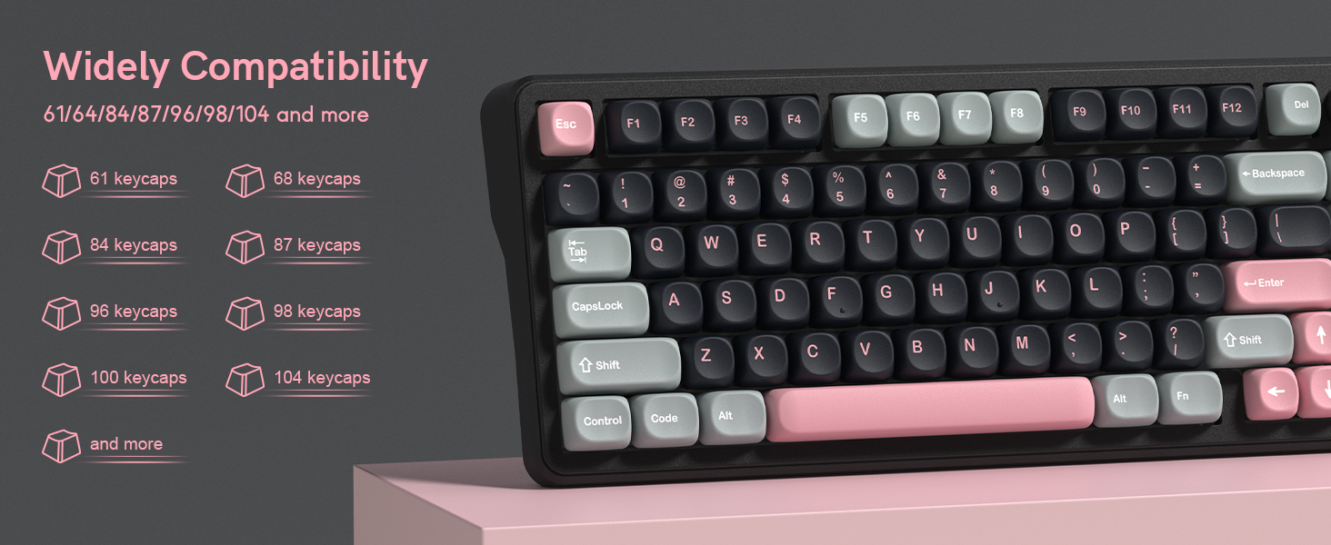 wide compatibility, fitting 61/64/68/84/87/96/98/104 and other common mechanical keyboard layouts