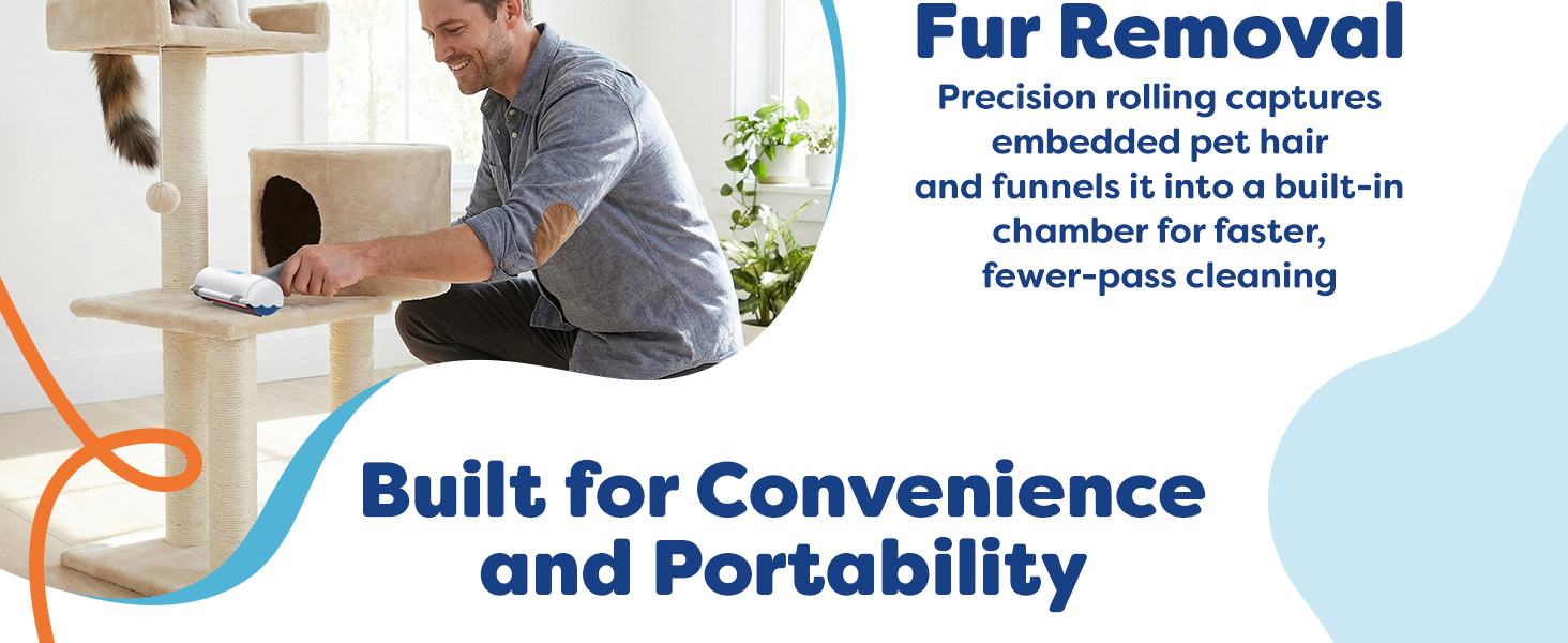 Pet Hair Removal Tool w/Fur Trapping Compartment and Detachable Handle