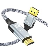 Anehmeta 8K DisplayPort to HDMI Cable 6FT, Unidirectional Display Port 1.4 Source to HDMI 2.1 Dis...