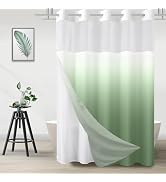 No Hook Shower Curtain and Liner Set for Bathroom, Ombre Green, 71" x 74" | with Snap in Liner Re...
