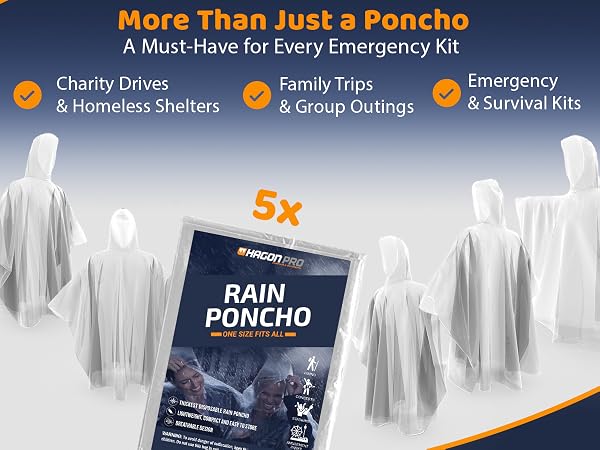 Hagon Pro rain poncho 5 pack with clear poncho examples and use cases