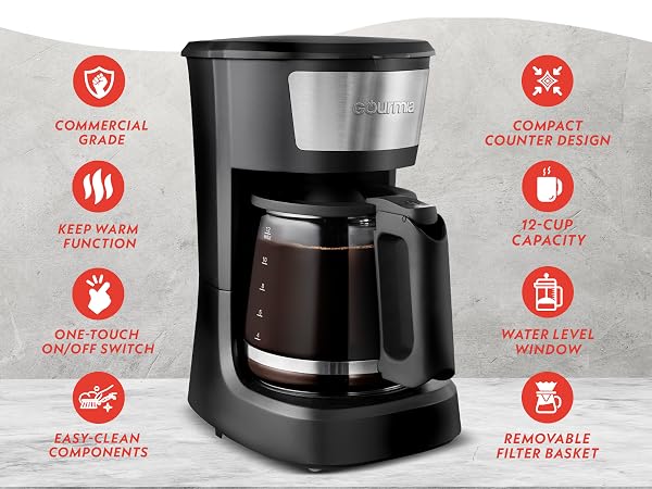 Brew Up to 12 Cups of Coffee Glass Carrafe Coffee Machine