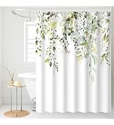 Baires Bath Shower Curtain Sage Green Eucalyptus, Watercolor Leaves with Floral, Waterproof Bathr...