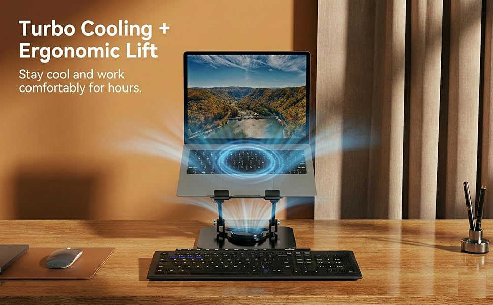 laptop cooling stand turbo fan 360 rotating ergonomic