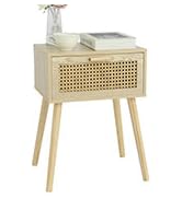 AWASEN Rattan Nightstand, Bedside Table with Rattan Drawer, Wood End Table with Storage and Solid...
