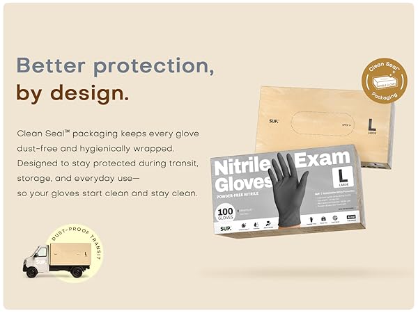 Clean Seal packaging keeps every glove dust-free hygienically wrapped protected transit storage