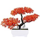 Frjjthchy Mini Artificial Bonsai Tree Plants with Plastic Cement Pots for Home Office Décor (Orange)