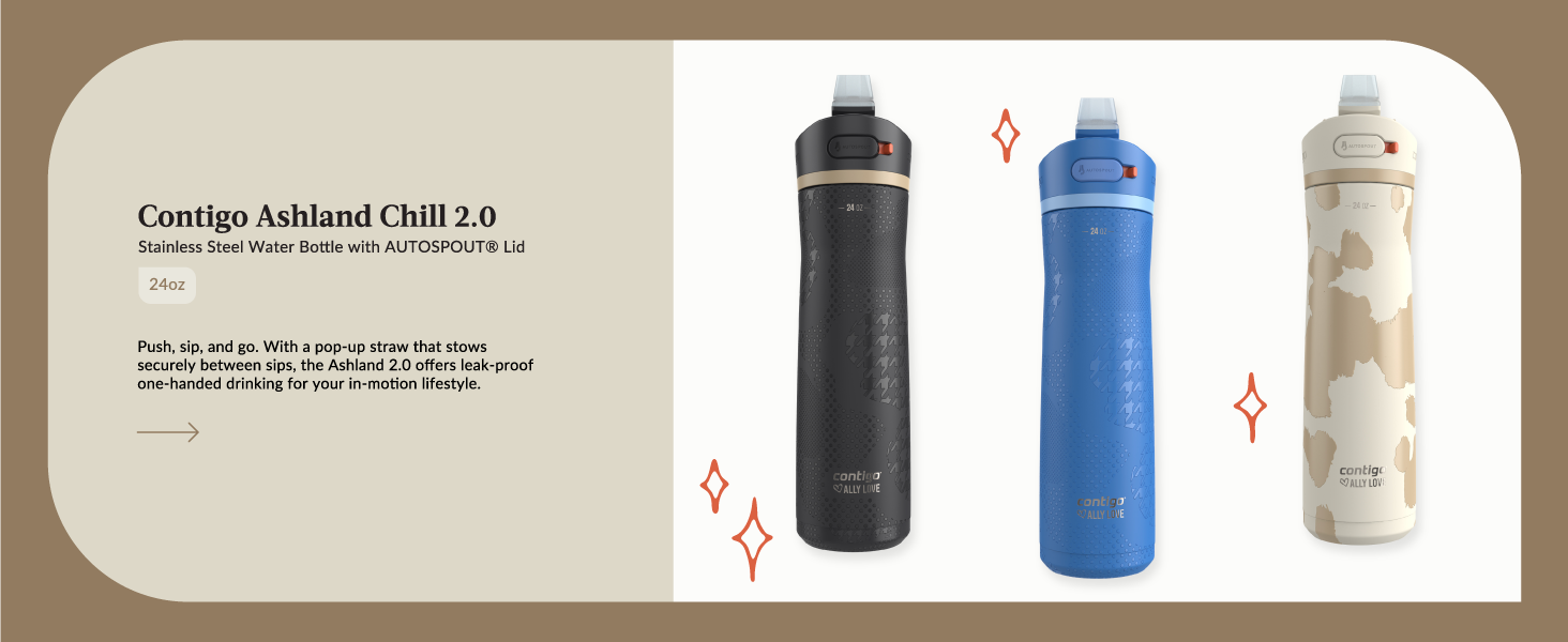 ashland chill black blue tan beige stainless steel water bottle autospout pop up straw life workout