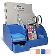 Blue Desk Organizer Office, Acrylic, with Drawer, 9 Compartments, All in One Office Supplies and ...