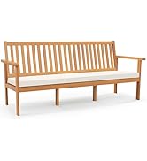 Tangkula Outdoor 3-Seat Acacia Wood Bench, 64 Inches Extra Long Chair with Cushion, Slatted Seat ...