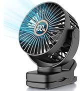 TUNISE Mini Clip on Fan, Battery Operated Desk Fan, Digital display,3 Speeds Adjustable, Bidirect...