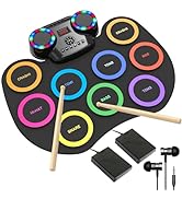 ROCKSOCKI Electronic Drum Set 9Pads with LED Lights, Bluetooth Portable Electronic Drum Kit, Roll...
