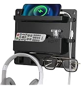 JUMEIHUI Wall Mount Shelf Organizer, Adhesive Bedside Shelf Accessories with Hooks and Cable Clip...