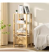 YUFAM 4 Tier Tall Bookshelf with Storage - Small Bookcase for Small Spaces, Shelf for Living Room...