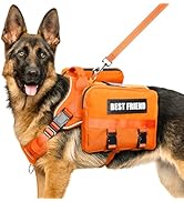 MOOGROU Dog Backpack Harness and Leash Set for Large Dogs,Removable Side Pockets Dog Vest with Ha...