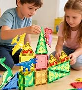 Dinosaur Toys Magnetic Tiles - Magnet Building Blocks for Toddler Kids Toys STEM Sensory Outdoor ...