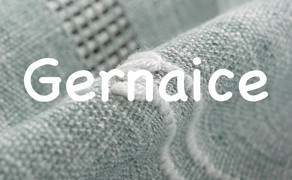 Gernaice brand logo for a tablecloth, featuring a close-up detail of the textured fabric