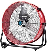 Tornado 24 Inch High Velocity Heavy Duty Tilt Metal Drum Fan Wide Version Red Commercial, Industr...