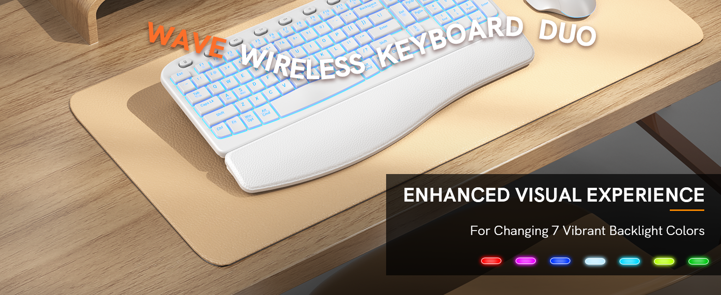 7 colored backlit wireless keyboard and mouse