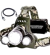 TDC Camo Rechargeable Headlamp - Zoomable Led Headlamp - Headlamp Flashlight USB - Waterproof Hea...