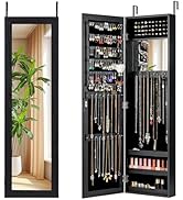 Giantex Wall Mounted Jewelry Cabinet with Full Length Mirror, Over The Door Jewelry Armoire Organ...