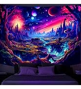Simpkeely Fantasy Planet Tapestry, Blacklight Forest Natural Landscape Retro Aesthetic Wall Hangi...