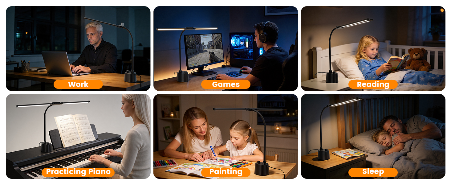 Desk Lamp with USB A+C Charging Ports Reading Light Desk Lamp for Home Office Table Lamp