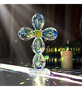 QFkris Crystal Standing Cross Figurine Tabletop Cross for Home Decor 8.5 Inches Tall Glass Craft ...